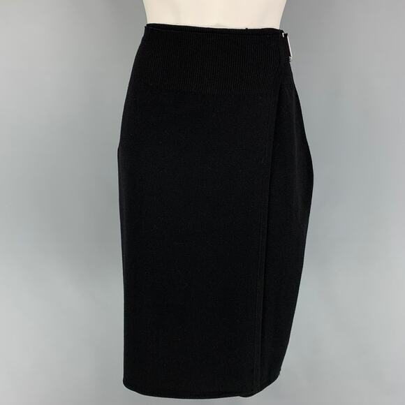 HELMUT LANG Size L Black Wool Open Front Skirt - Picture 1 of 1